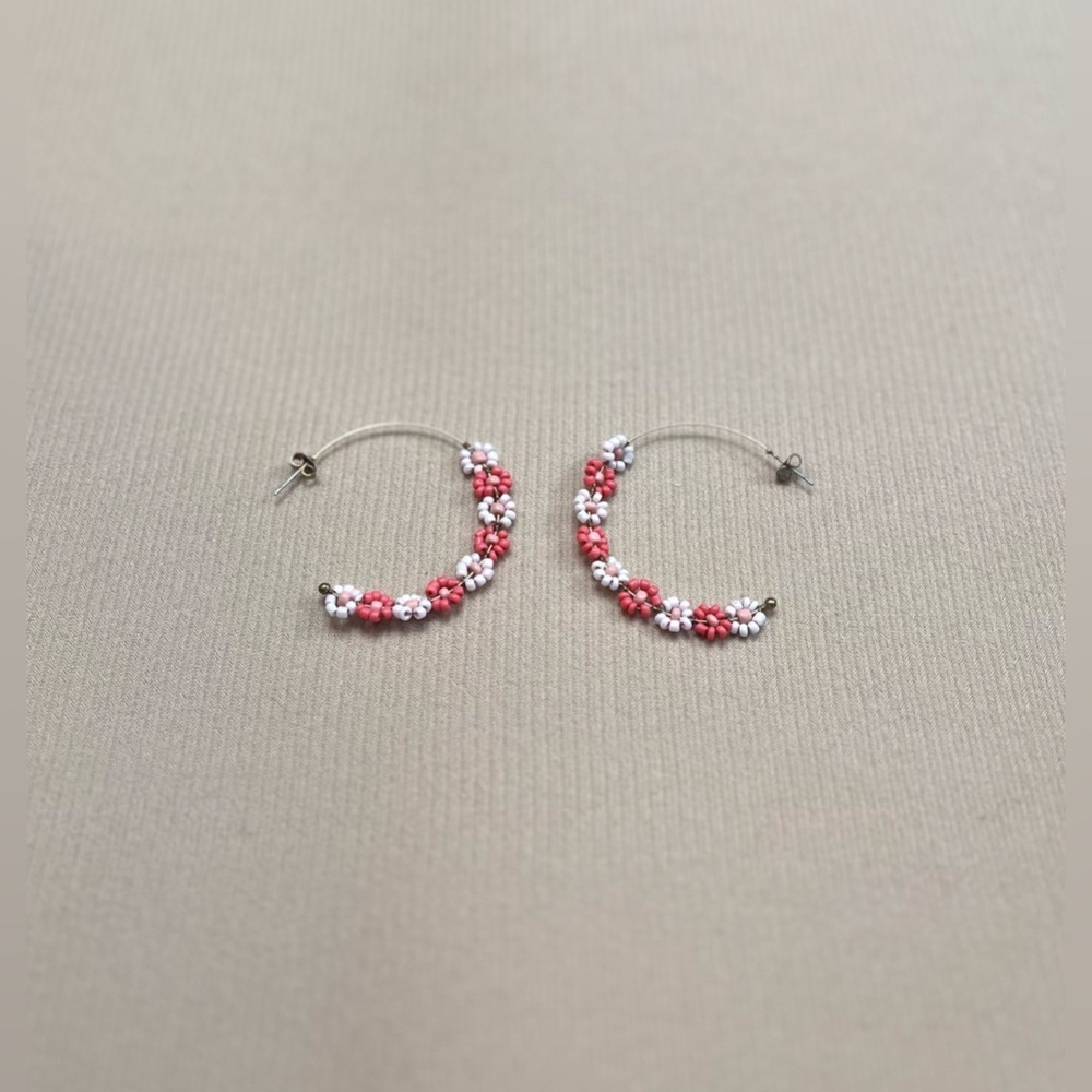 Beaded Daisy Hoop Earrings